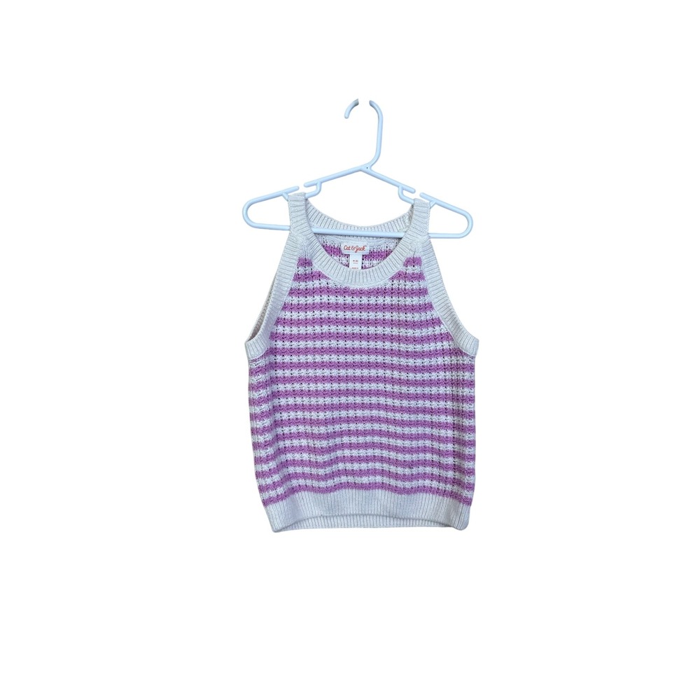 Cat Jack Striped Knit Tank Top Girls Size‎ M 8 Lavender White Sleeveless